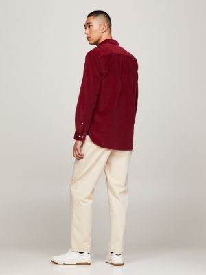 red flag corduroy regular fit shirt for men tommy hilfiger