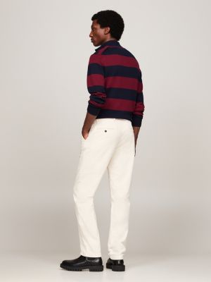 pantaloni chino straight fit in velluto bianco da uomini tommy hilfiger