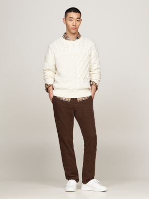 chino droit en velours côtelé extensible marron pour hommes tommy hilfiger