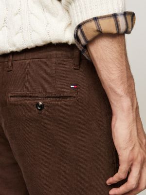 pantalón chino de pana de algodón elástico marrón de hombres tommy hilfiger