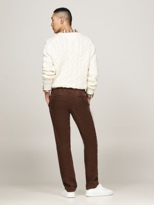 pantaloni chino straight fit in velluto marrone da uomini tommy hilfiger