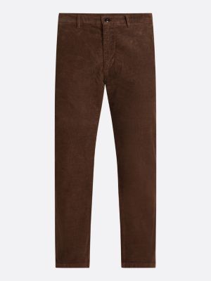 brown stretch cotton corduroy straight chinos for men tommy hilfiger