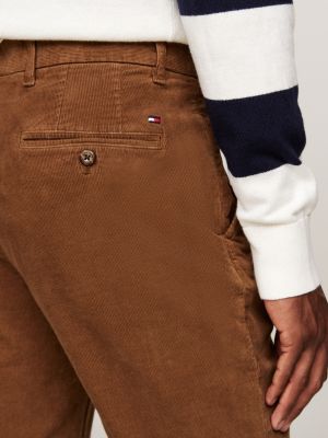 brown stretch cotton corduroy straight chinos for men tommy hilfiger