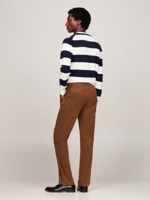 chino droit en velours côtelé extensible marron pour hommes tommy hilfiger