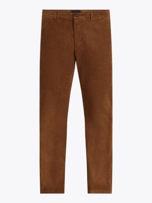 brown stretch cotton corduroy straight chinos for men tommy hilfiger