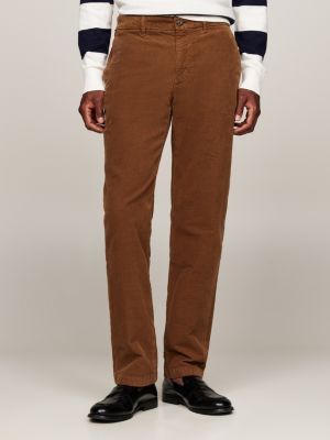 brown stretch cotton corduroy straight chinos for men tommy hilfiger