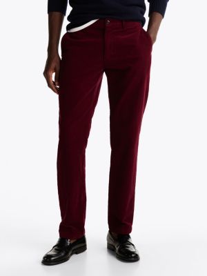 pantaloni chino straight fit in velluto rosso da uomini tommy hilfiger