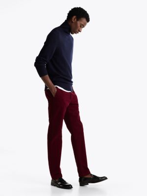 pantaloni chino straight fit in velluto rosso da uomini tommy hilfiger