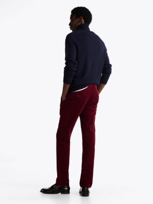 pantaloni chino straight fit in velluto rosso da uomini tommy hilfiger