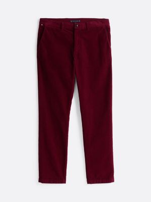 pantaloni chino straight fit in velluto rosso da uomini tommy hilfiger