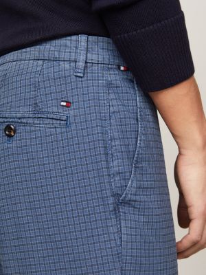 blue denton straight garment dyed check chinos for men tommy hilfiger