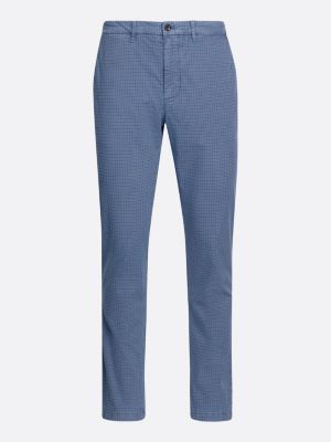 blue denton straight garment dyed check chinos for men tommy hilfiger