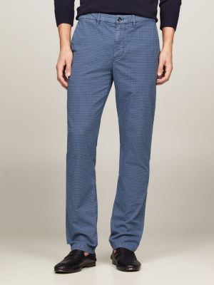 pantaloni chino denton straight fit a quadri blue da uomini tommy hilfiger