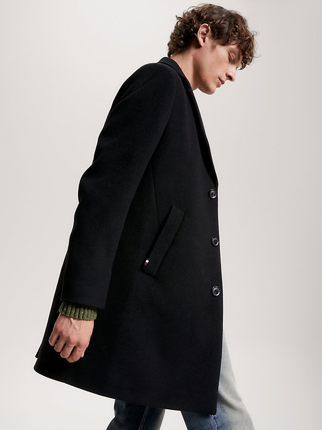 black jednorzędowy długi płaszcz dla mężczyźni - tommy hilfiger