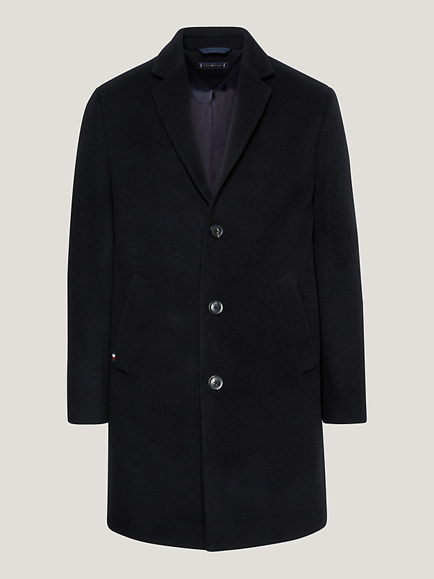 zwart single-breasted lange jas voor heren - tommy hilfiger