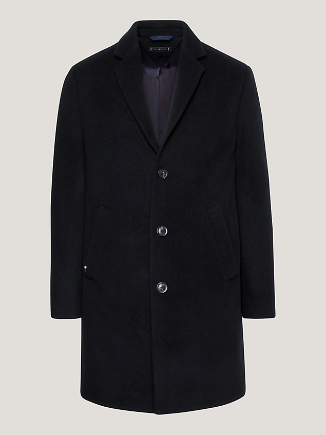 black single breasted longline coat for men tommy hilfiger