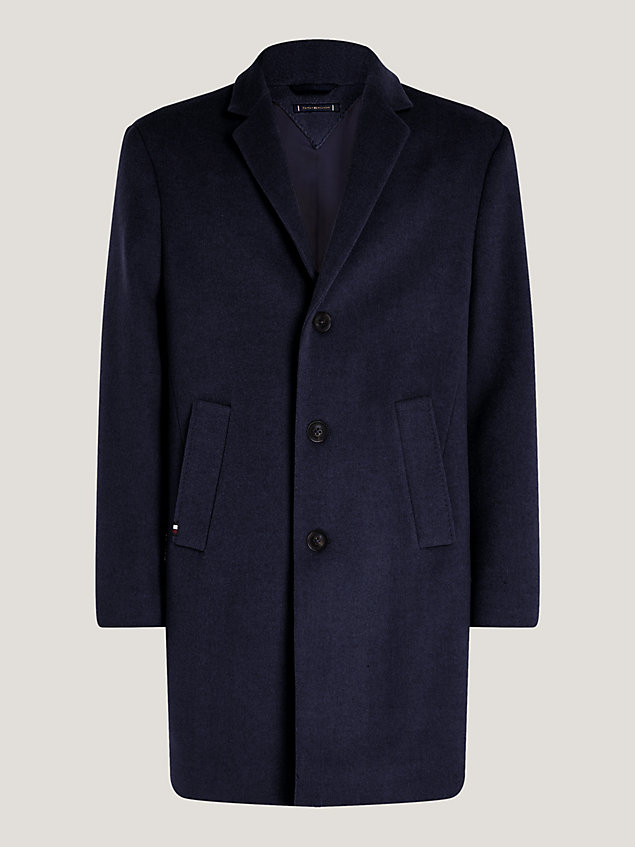 blue single breasted longline coat for men tommy hilfiger