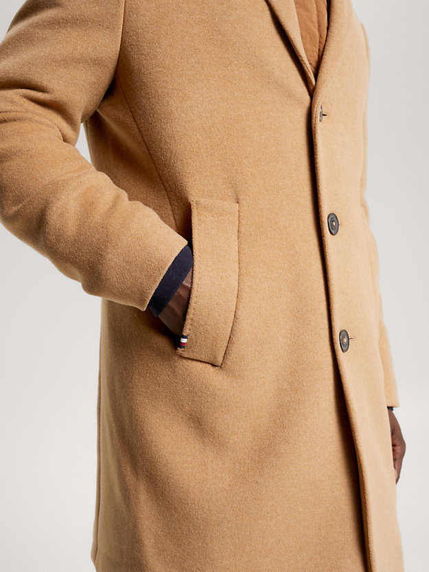 bruin single-breasted lange jas voor heren - tommy hilfiger
