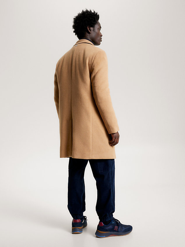 abrigo de botonadura sencilla con corte largo brown de hombre tommy hilfiger