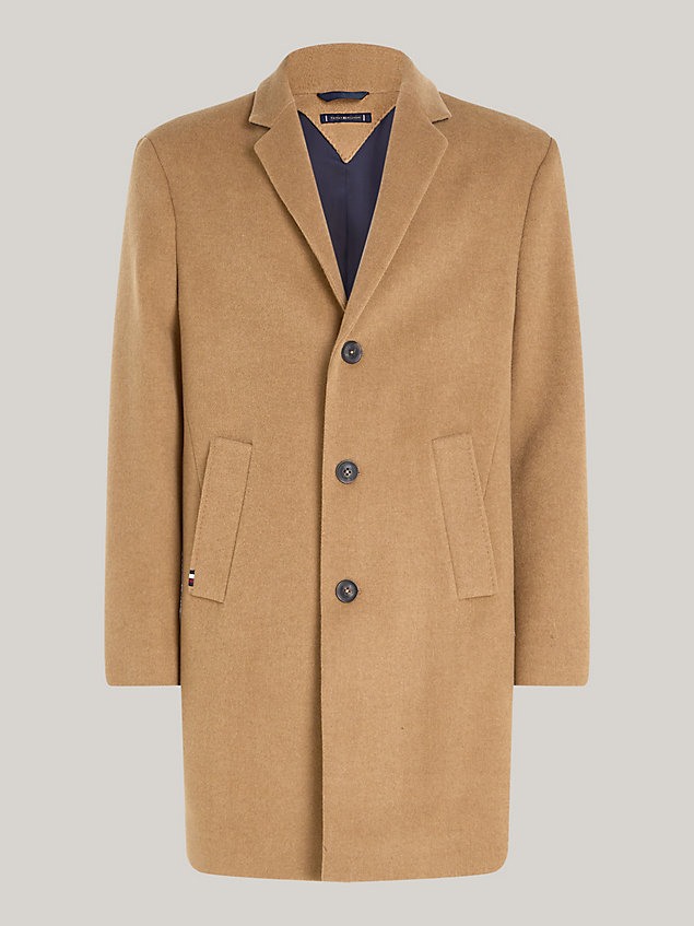 brown jednorzędowy długi płaszcz dla mężczyźni - tommy hilfiger