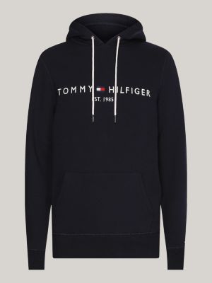 felpa plus con cappuccio e logo ricamato blu da uomini tommy hilfiger