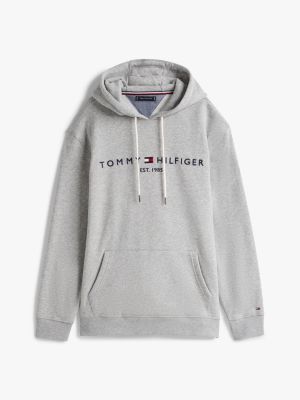 grijs plus hoodie met trekkoord en geborduurd logo voor heren - tommy hilfiger