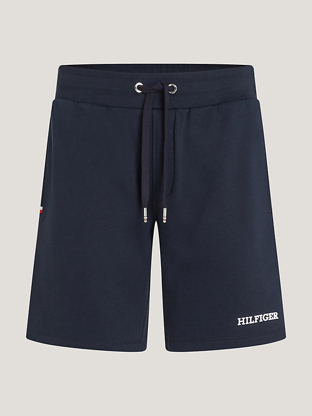 blue plus hilfiger monotype flex fleece sweat shorts for men tommy hilfiger