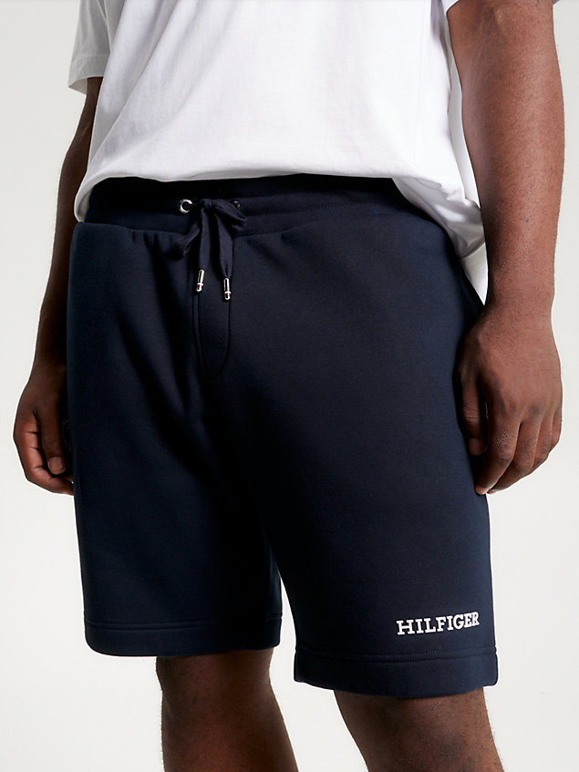 blue plus hilfiger monotype flex fleece sweat shorts for men tommy hilfiger