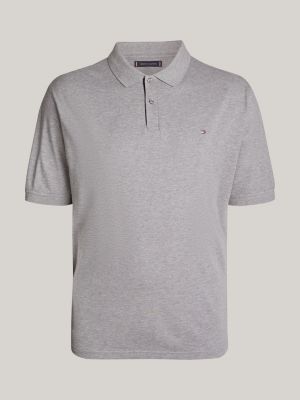 grey plus tipped placket flag embroidery polo for men tommy hilfiger