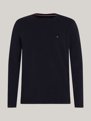 blauw plus slim fit longsleeve t-shirt voor heren - tommy hilfiger