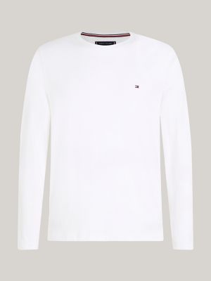 white plus long sleeve slim t-shirt for men tommy hilfiger