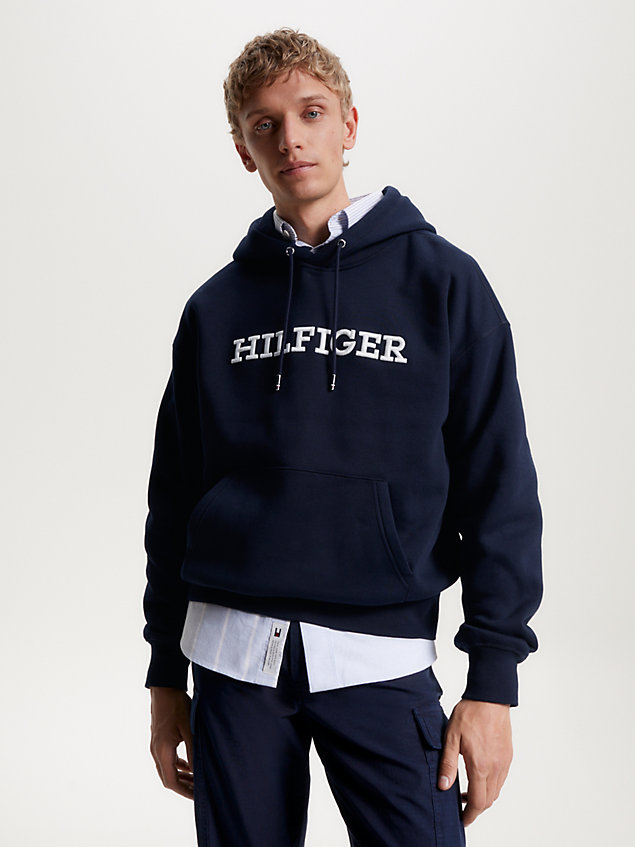 blue hilfiger monotype hoodie met geborduurd logo voor heren - tommy hilfiger