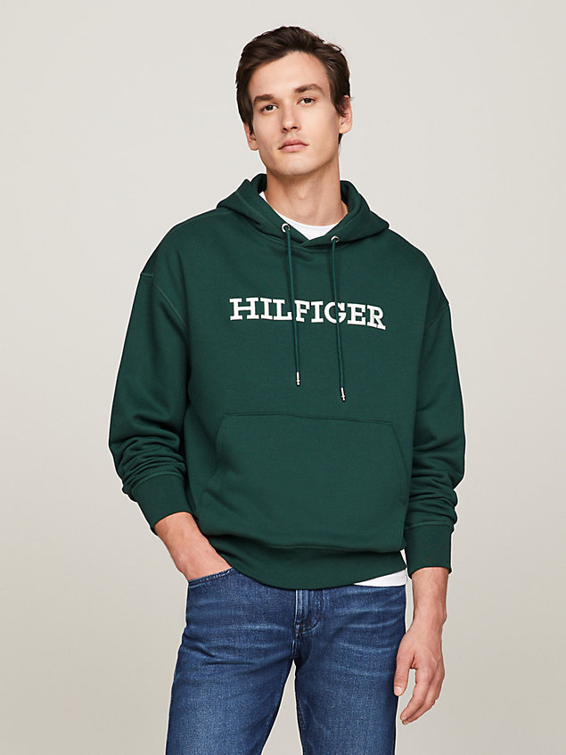 green hilfiger monotype logo embroidery hoody for men tommy hilfiger