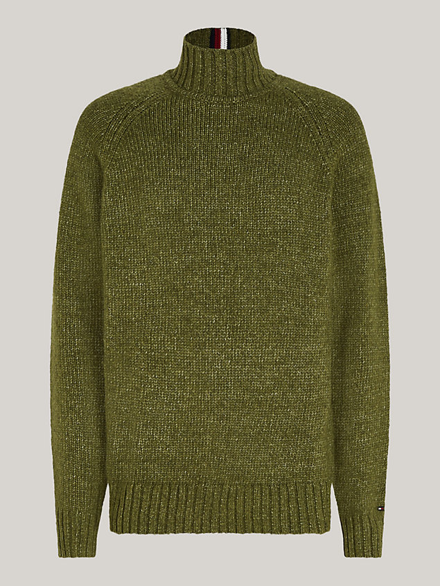 green relaxed fit mouliné-pullover mit mock neck für herren - tommy hilfiger