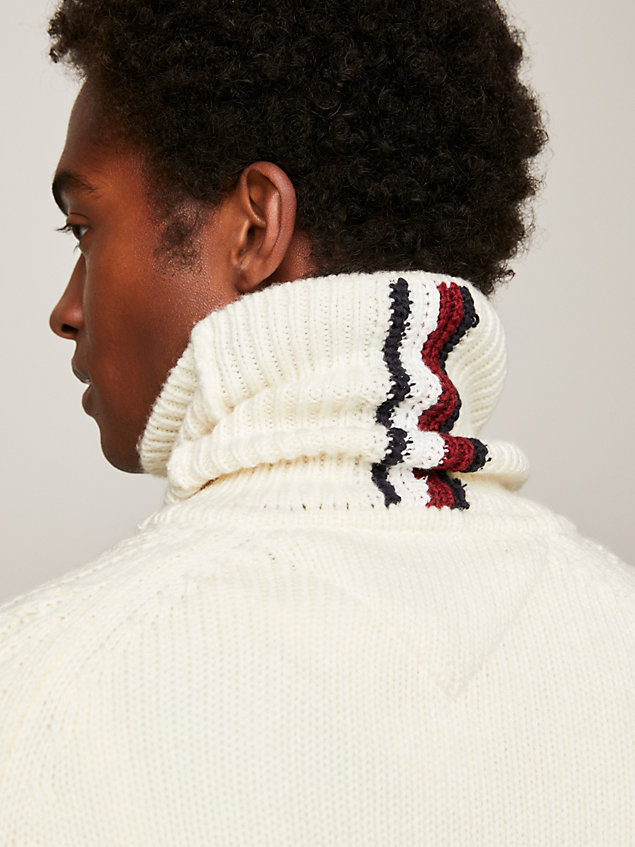 white cable knit roll neck jumper for men tommy hilfiger