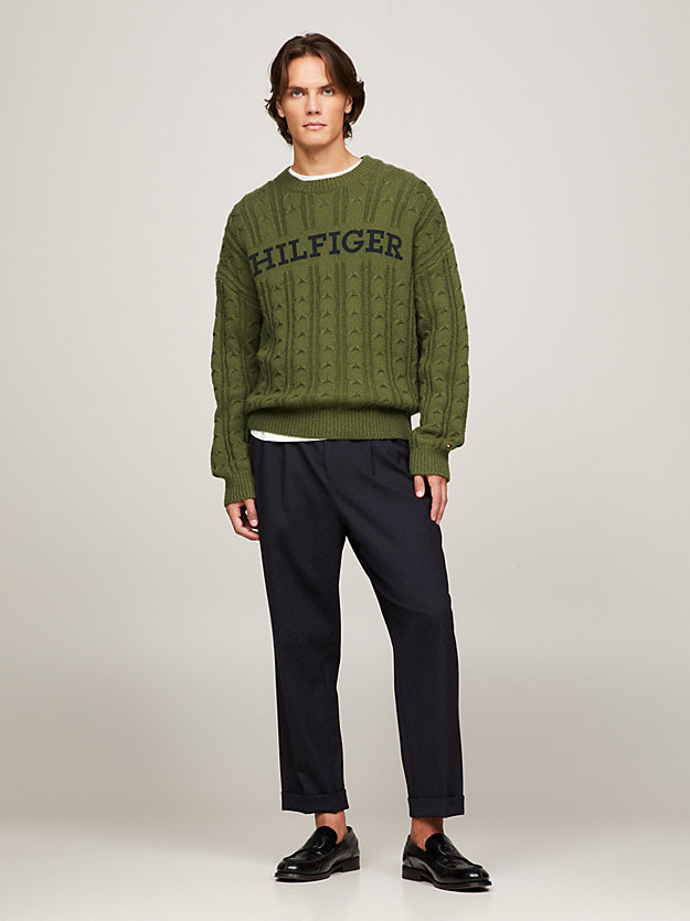 Hilfiger Monotype Cable Knit Oversized Jumper | Green | Tommy Hilfiger