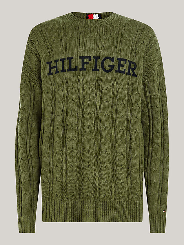 green hilfiger monotype cable knit oversized jumper for men tommy hilfiger