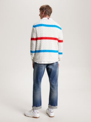 Cable Knit Stripe Rugby Jumper | Beige | Tommy Hilfiger