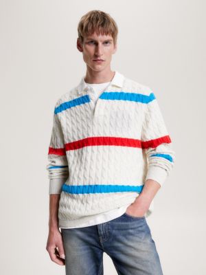 Cable Knit Stripe Rugby Jumper | BEIGE | Tommy Hilfiger