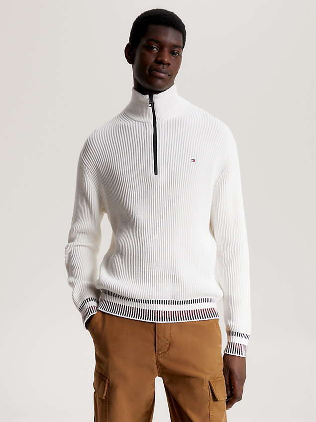 white global stripe mock turtleneck half-zip jumper for men tommy hilfiger