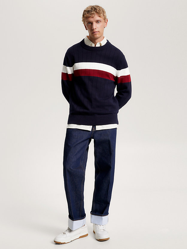 Global Stripe Relaxed Jumper | White | Tommy Hilfiger