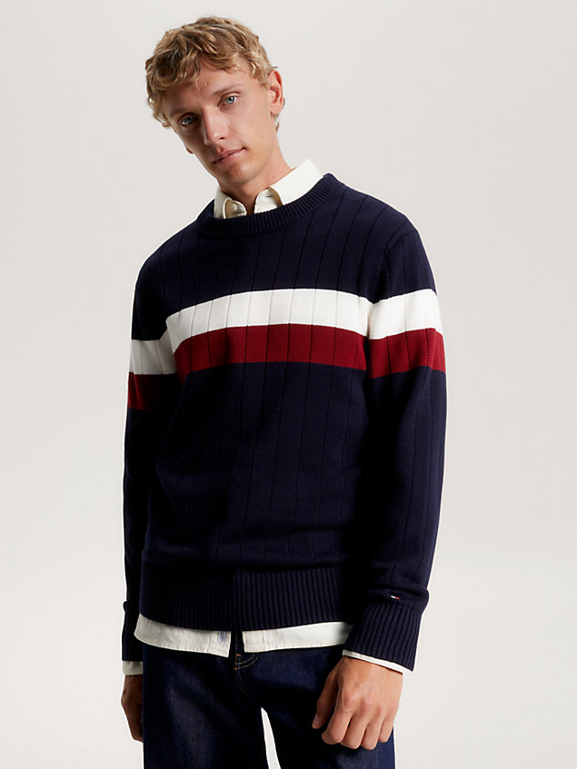 white relaxed fit trui met signature-strepen voor heren - tommy hilfiger