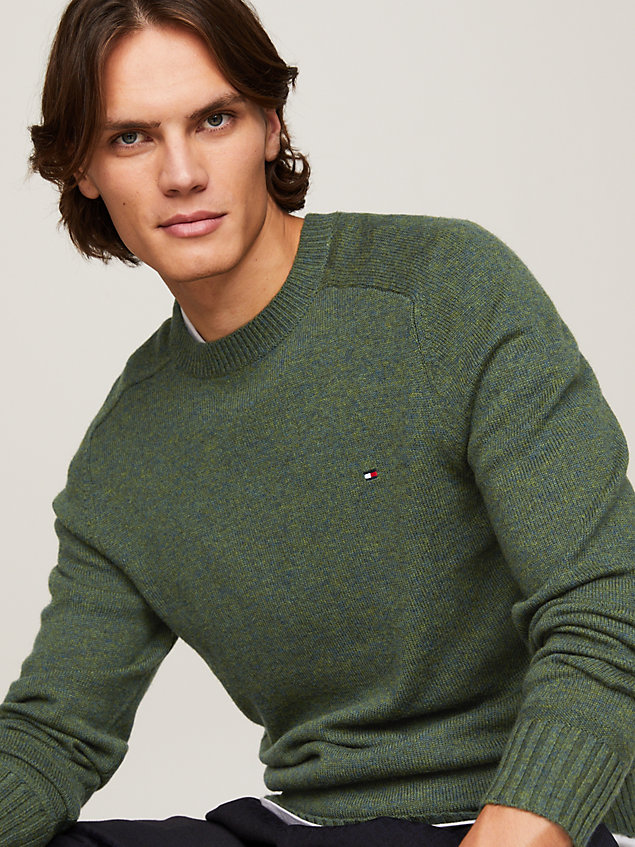 pullover in lana merino green da uomo tommy hilfiger