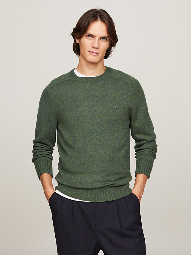 green merino wool crew neck jumper for men tommy hilfiger