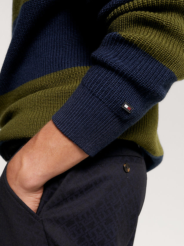 blue relaxed fit trui met colour-blocking voor heren - tommy hilfiger
