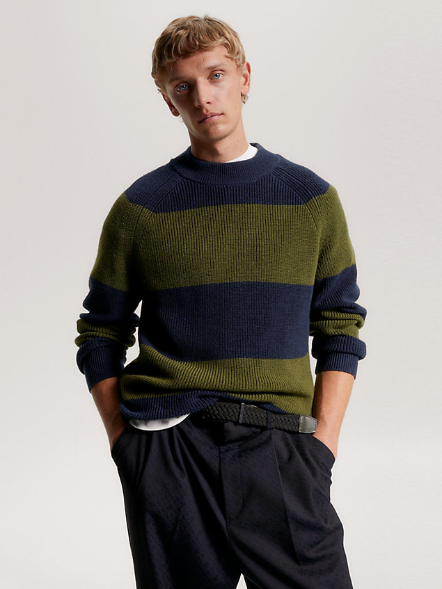 blue relaxed fit trui met colour-blocking voor heren - tommy hilfiger