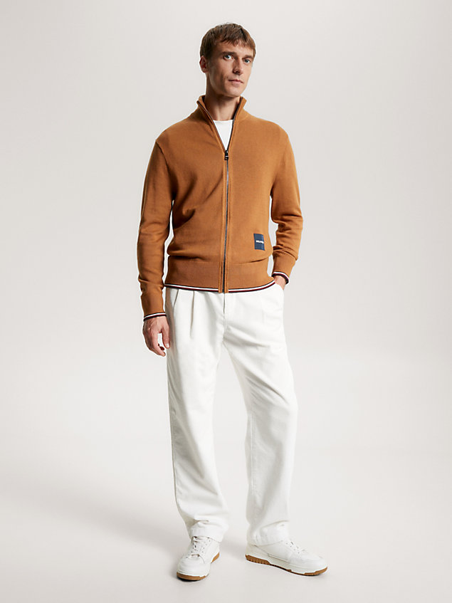 brown hilfiger monotype global stripe zip-thru jumper for men tommy hilfiger