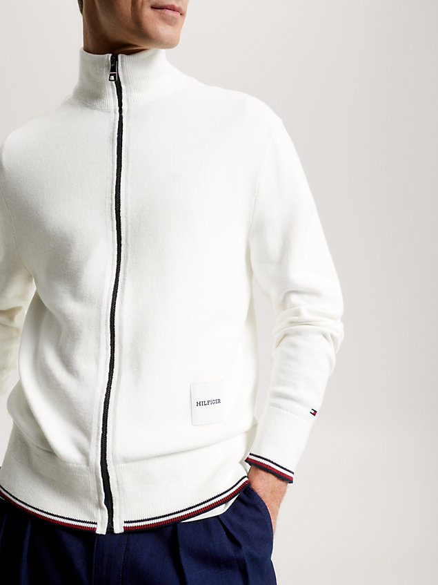 white hilfiger monotype global stripe reißverschluss-pullover für herren - tommy hilfiger