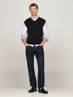 black flag embroidery v-neck sweater vest for men tommy hilfiger