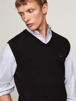 black flag embroidery v-neck sweater vest for men tommy hilfiger